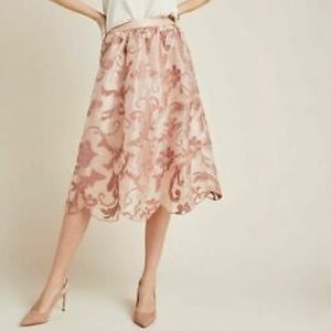 NWT Anthropologie Maeve Pink/Rose Floral Embroidered Skirt, Medium
